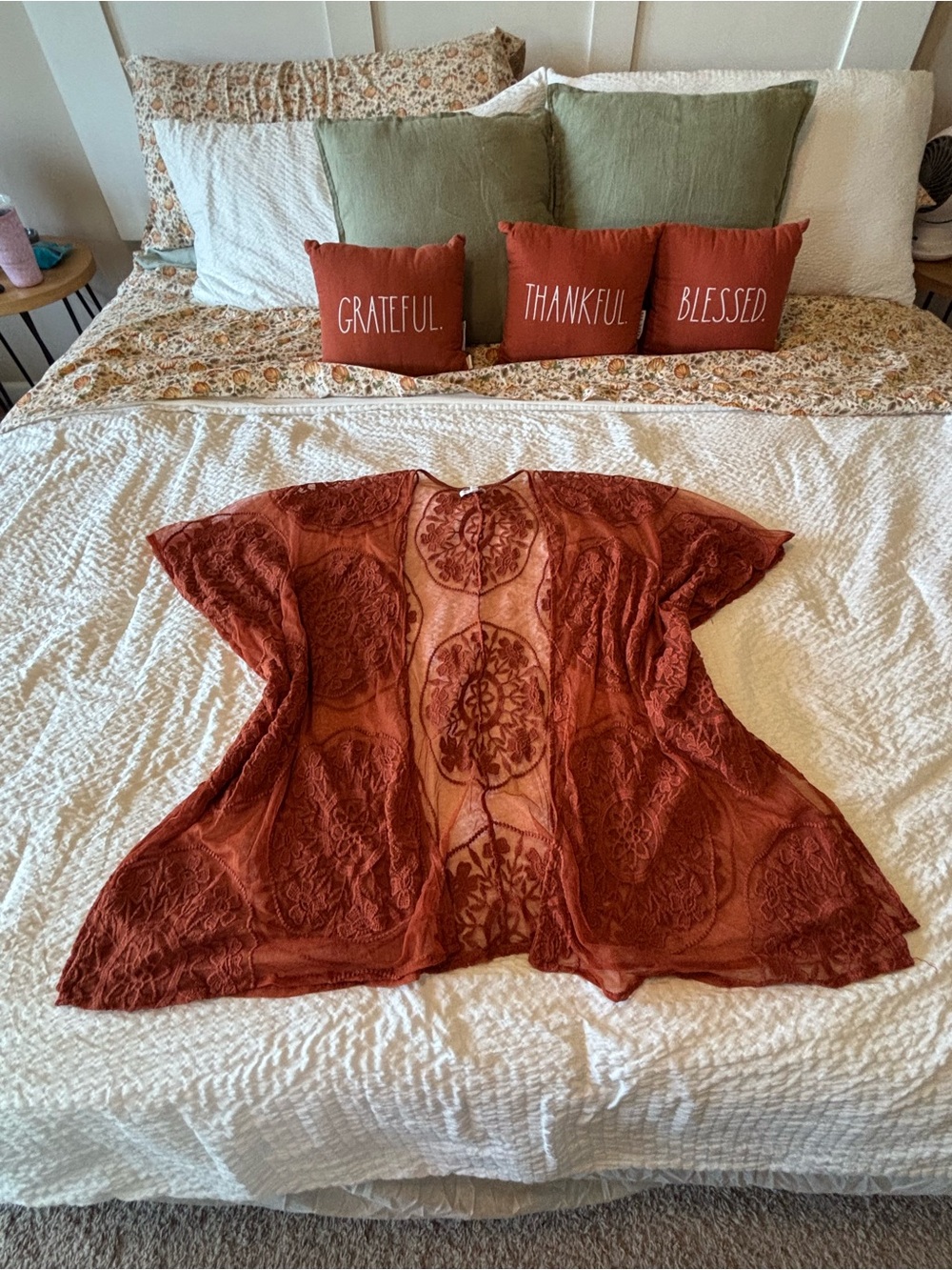 Maurices Rust Lace Open-Front Kimono